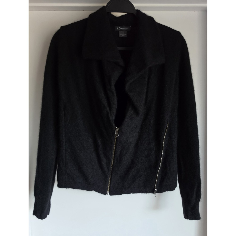 C by Bloomingdale's Cashmere Jacket XS Black Solid Collared Zipper